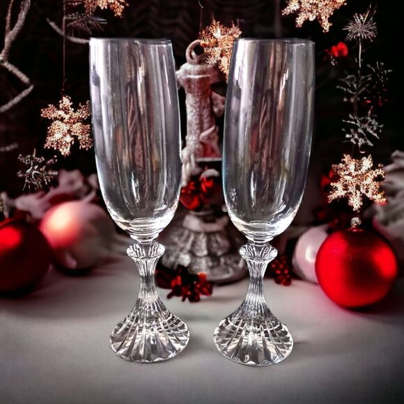 Mikasa The Ritz Champagne Flute Glass Set Of 2 Crystal Christmas Elegant Vintage - Picture 7 of 15